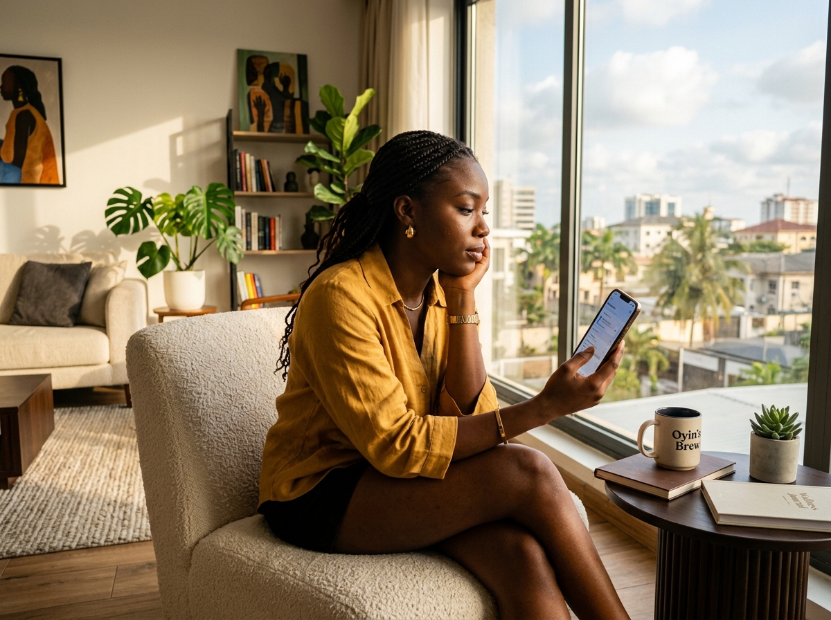 Nigerian professional checking daily Signal in Fesera App