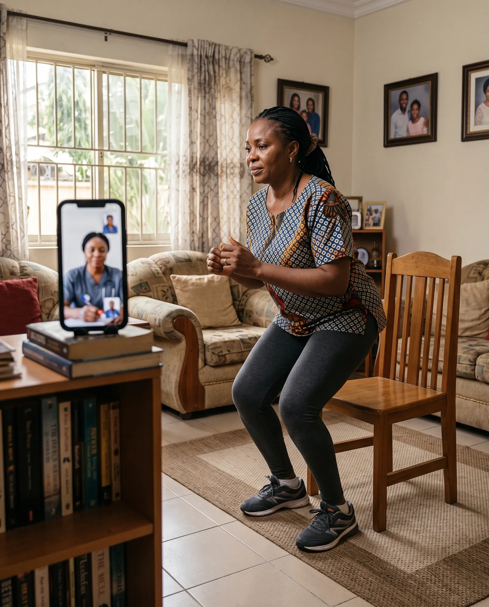A patient progressing through a home rehabilitation programme